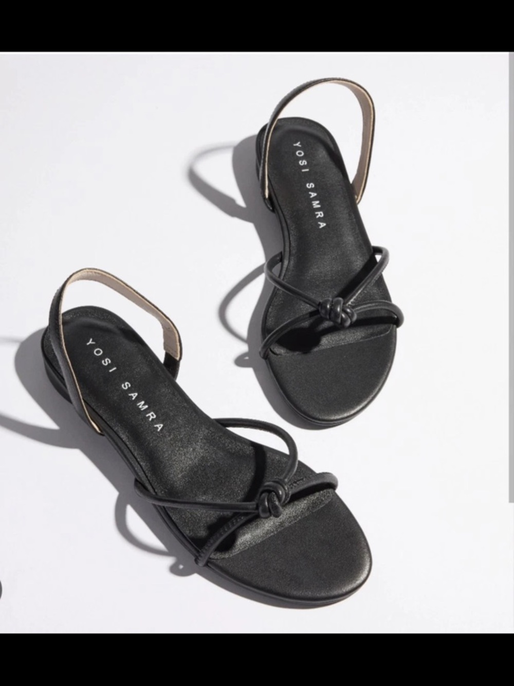 NWOT Yosi Samra Black Knotted Slingback Leather  Sandals with Tan Accent